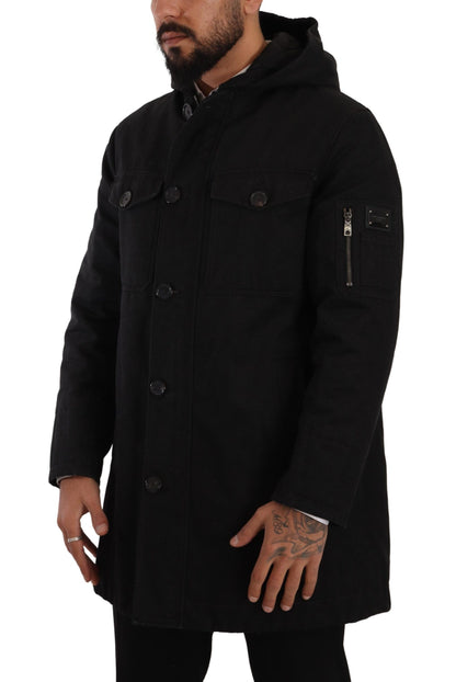  - Elegant Black Parka Hooded Jacket