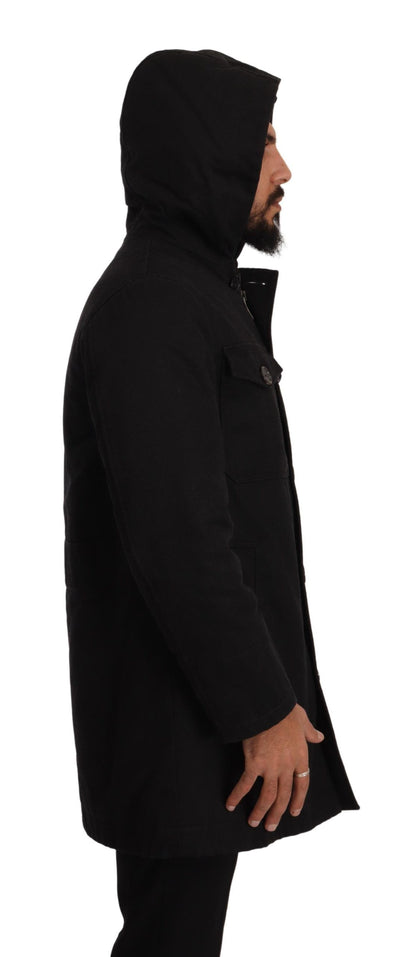  - Elegant Black Parka Hooded Jacket