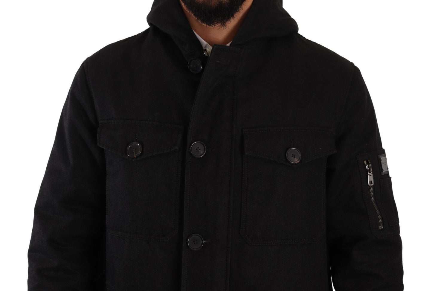  - Elegant Black Parka Hooded Jacket