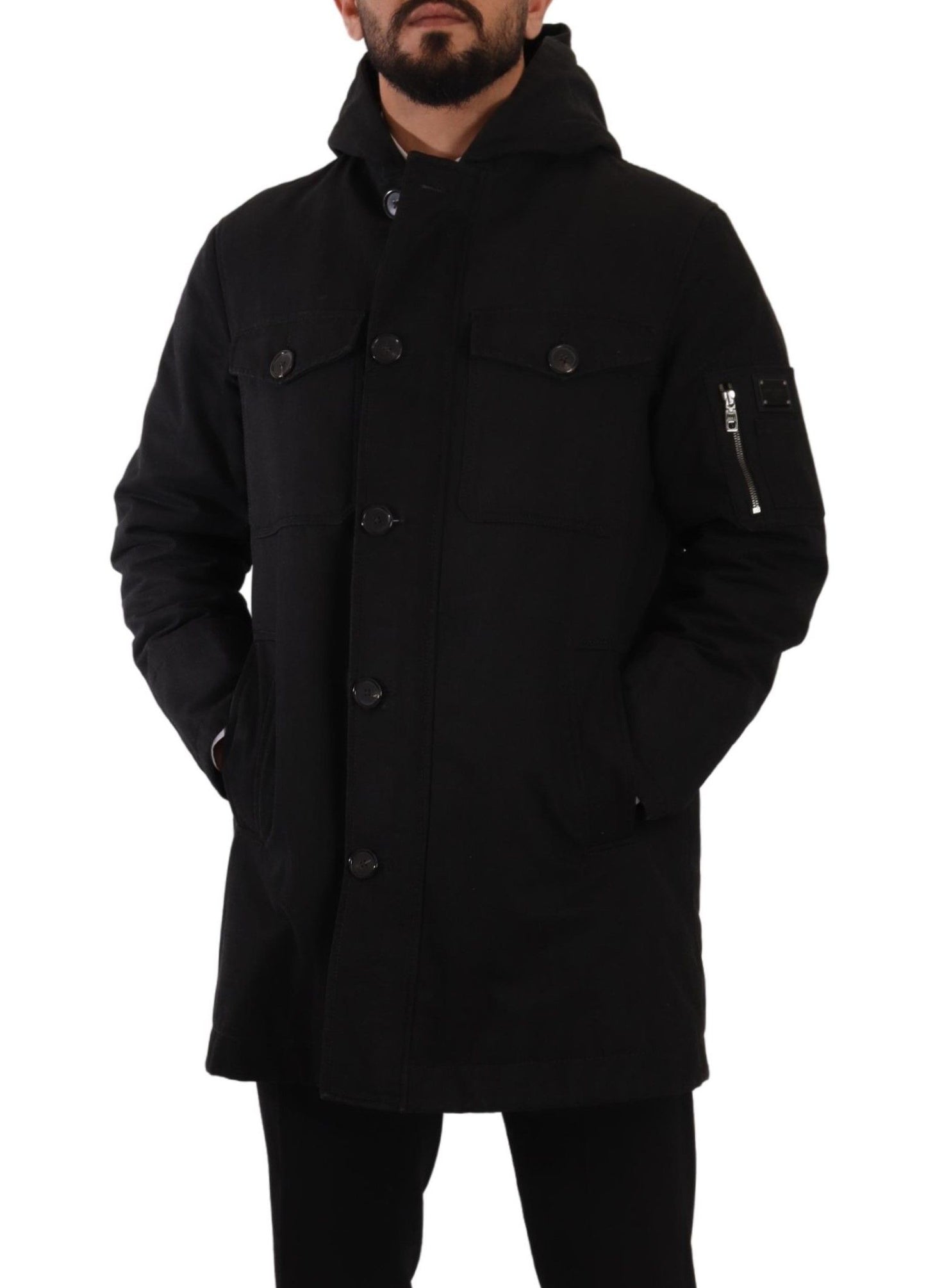  - Elegant Black Parka Hooded Jacket