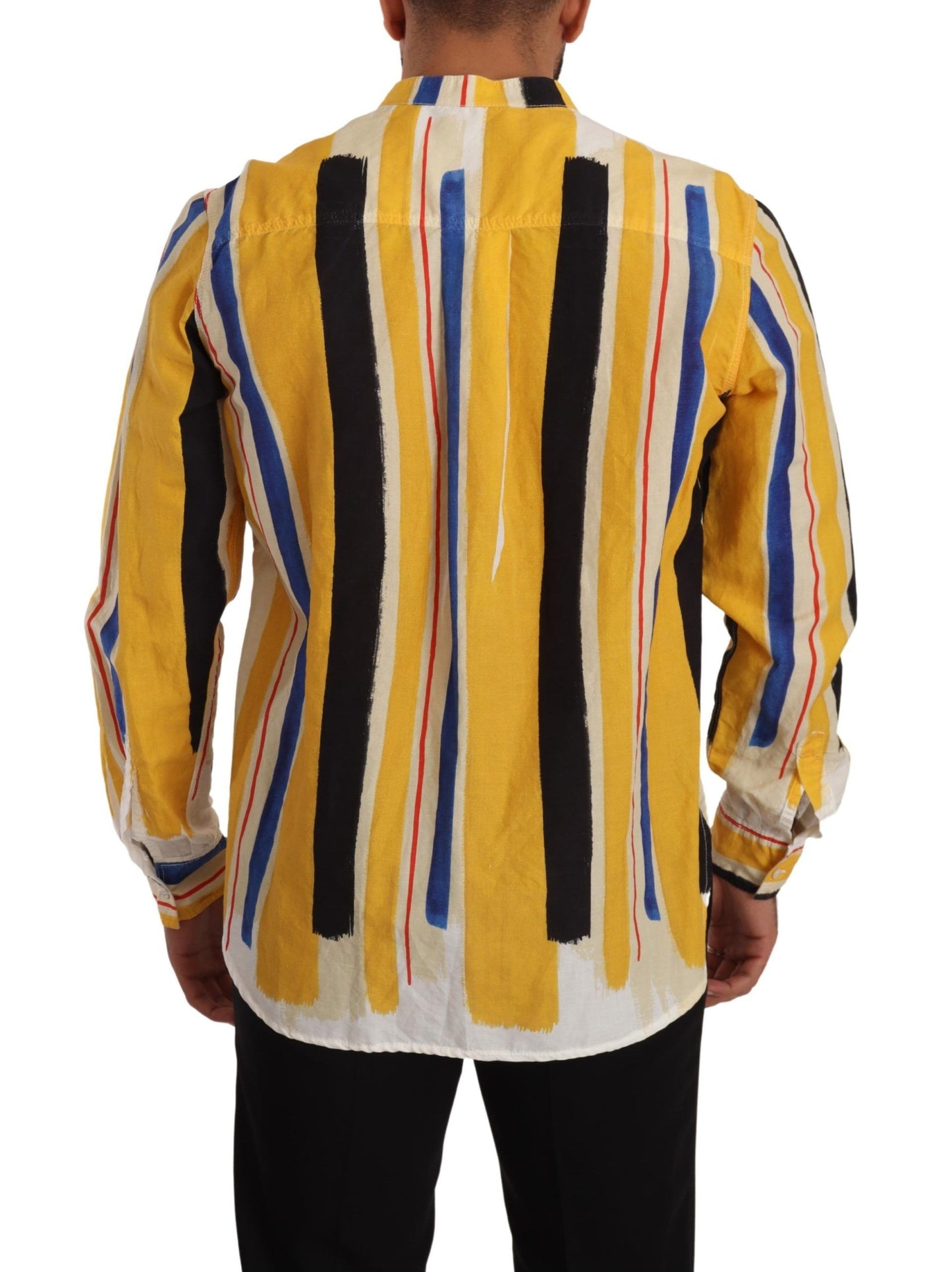  - Elegant Yellow Striped Henley Shirt