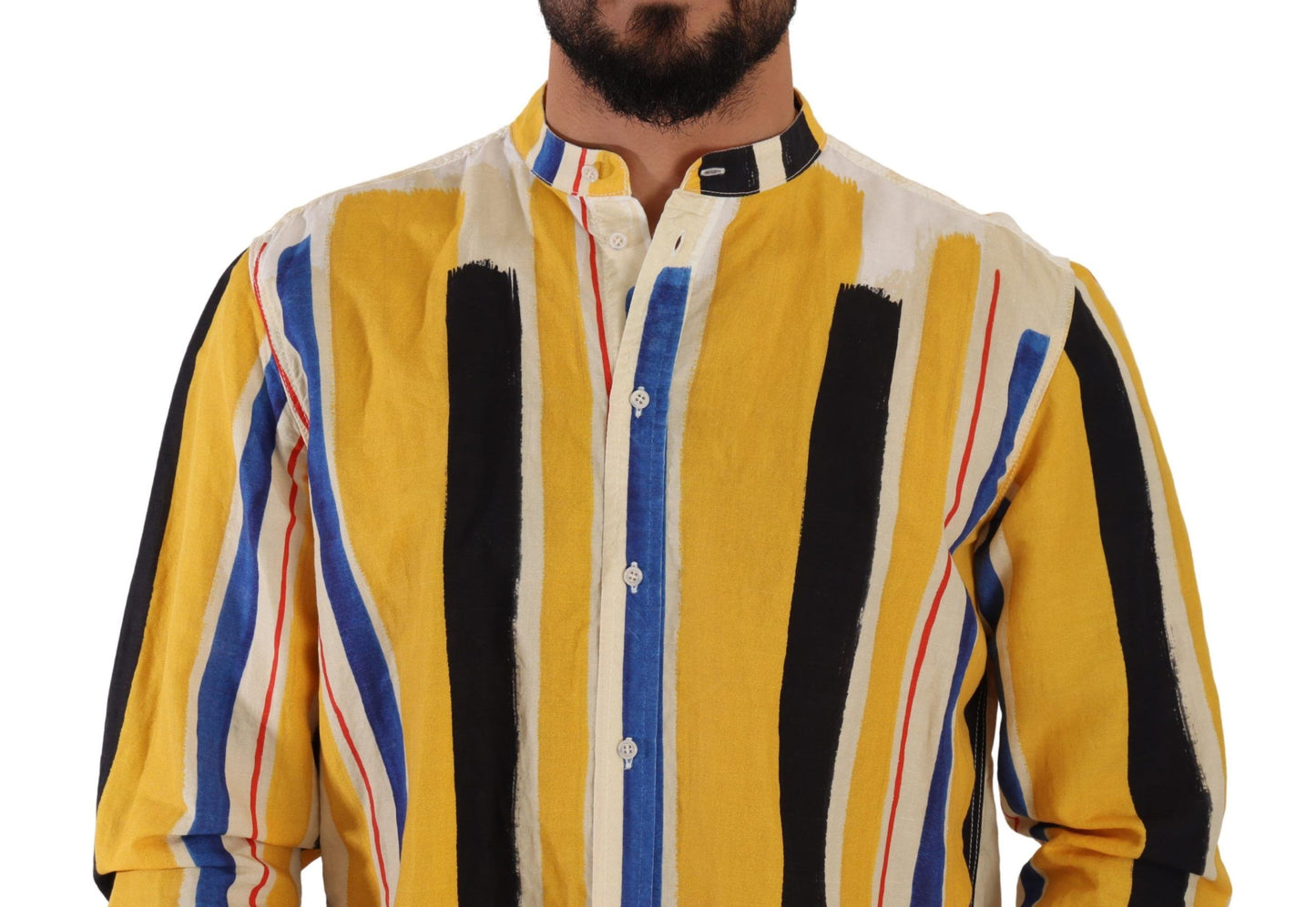  - Elegant Yellow Striped Henley Shirt