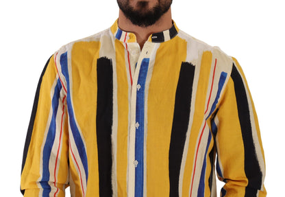  - Elegant Yellow Striped Henley Shirt