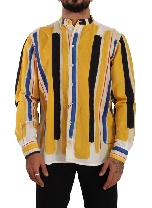  - Elegant Yellow Striped Henley Shirt