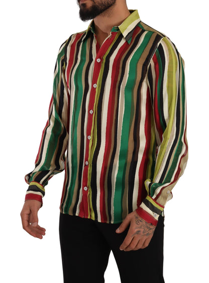  - Elegant Multicolor Striped Silk Blend Shirt