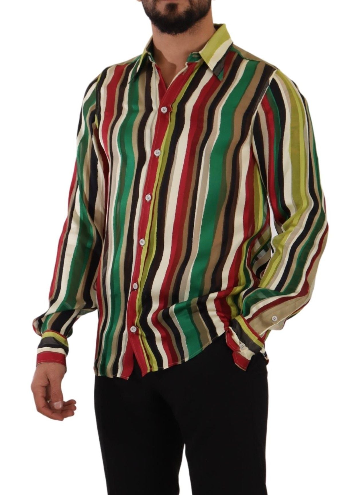  - Elegant Multicolor Striped Silk Blend Shirt