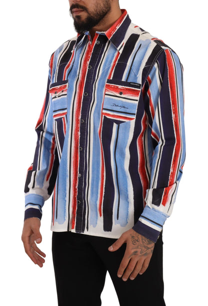  - Elegant Striped Cotton Shirt with Pockets