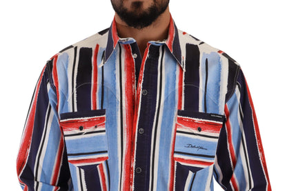  - Elegant Striped Cotton Shirt with Pockets