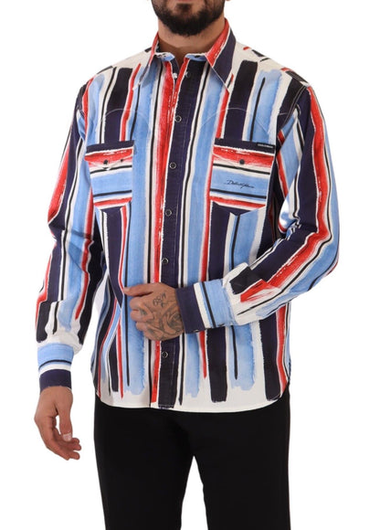  - Elegant Striped Cotton Shirt with Pockets