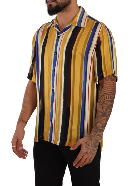  - Yellow Striped Silk-Blend Men's Shirt