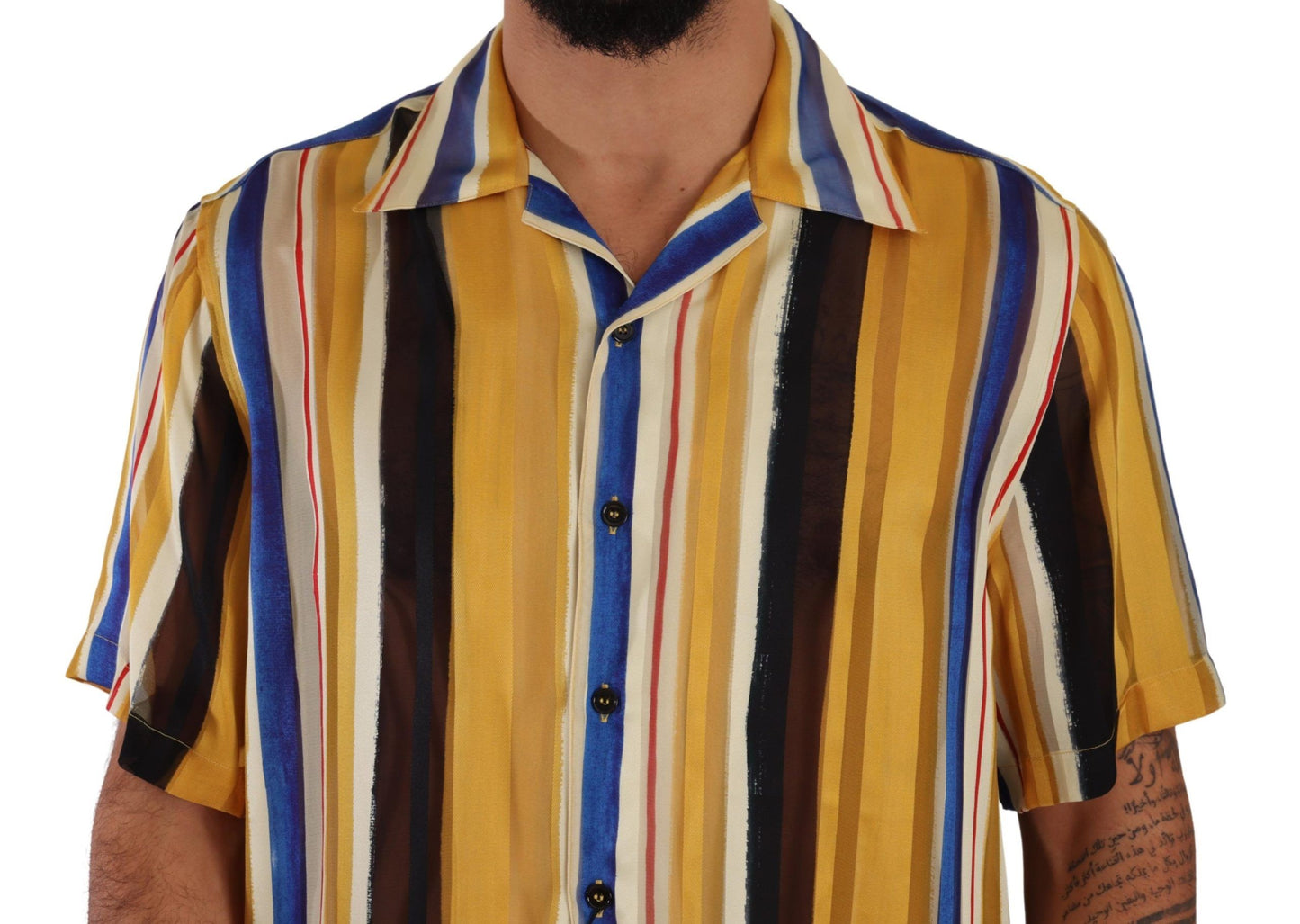  - Yellow Striped Silk-Blend Men's Shirt