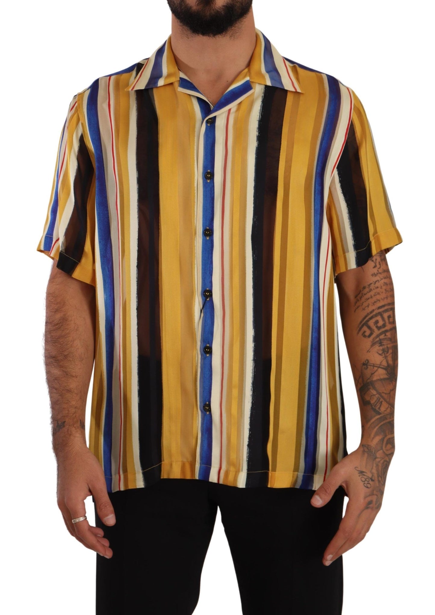  - Yellow Striped Silk-Blend Men's Shirt