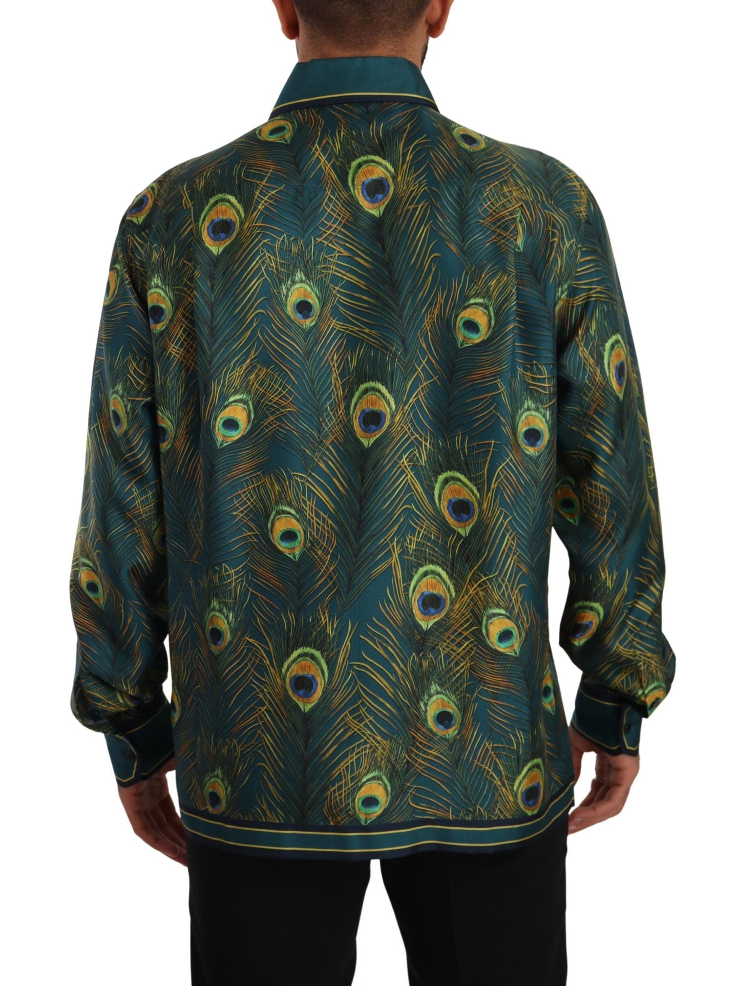  - Peacock Feather Print Silk Shirt