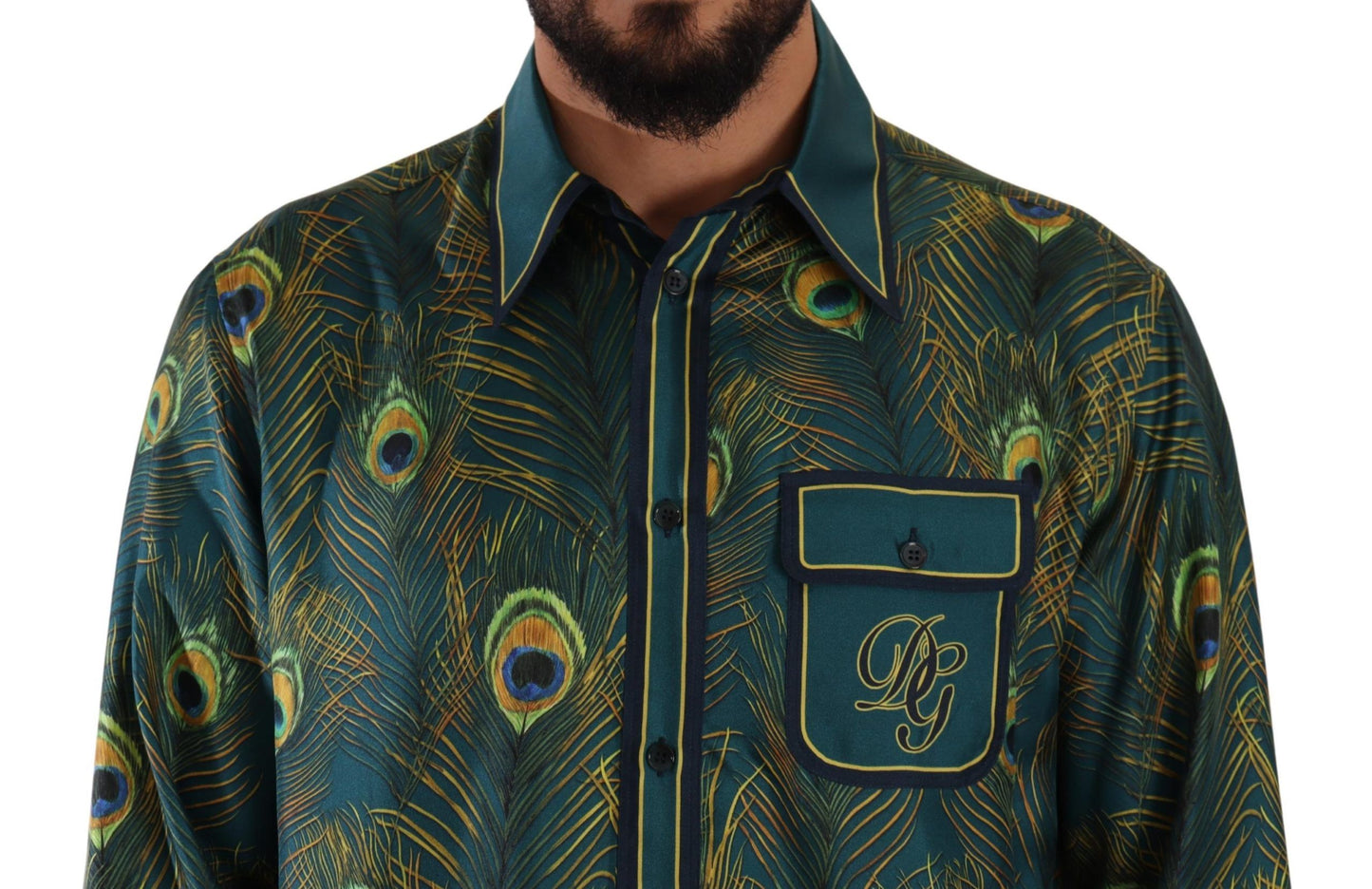  - Peacock Feather Print Silk Shirt