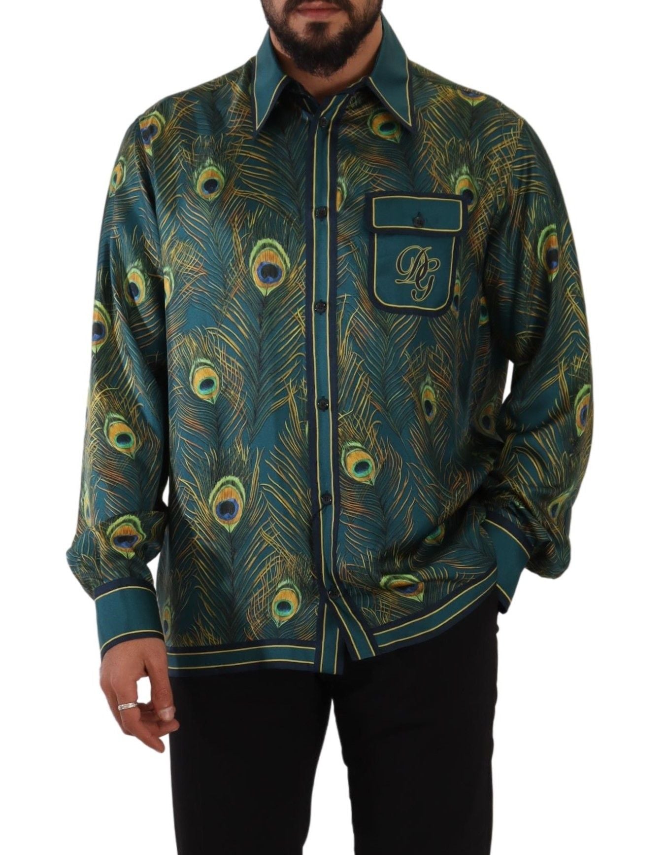  - Peacock Feather Print Silk Shirt