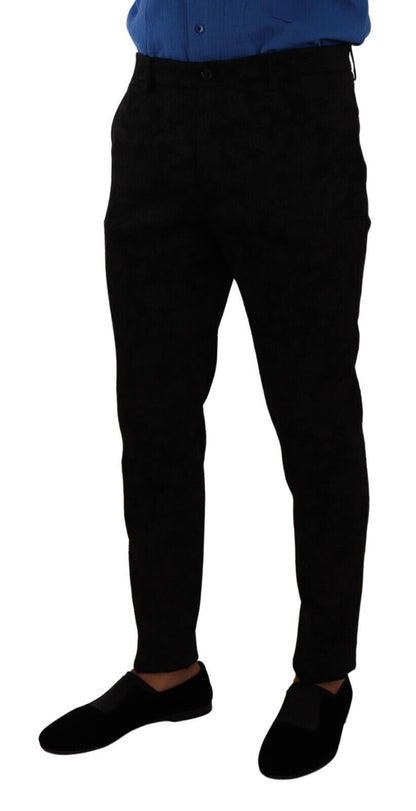  - Elegant Slim Fit Dress Pants in Black Brocade