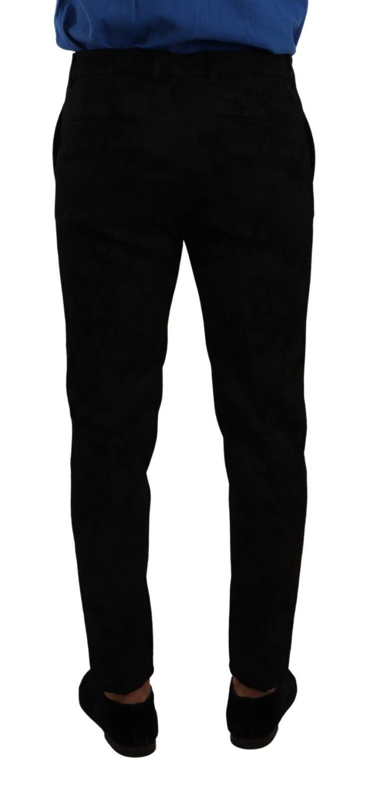  - Elegant Slim Fit Dress Pants in Black Brocade