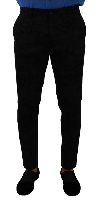  - Elegant Slim Fit Dress Pants in Black Brocade