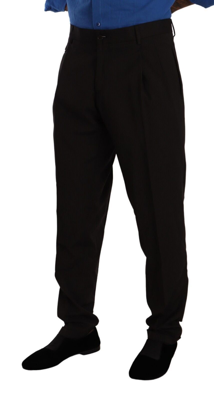  - Elegant Brown Striped Wool Dress Pants