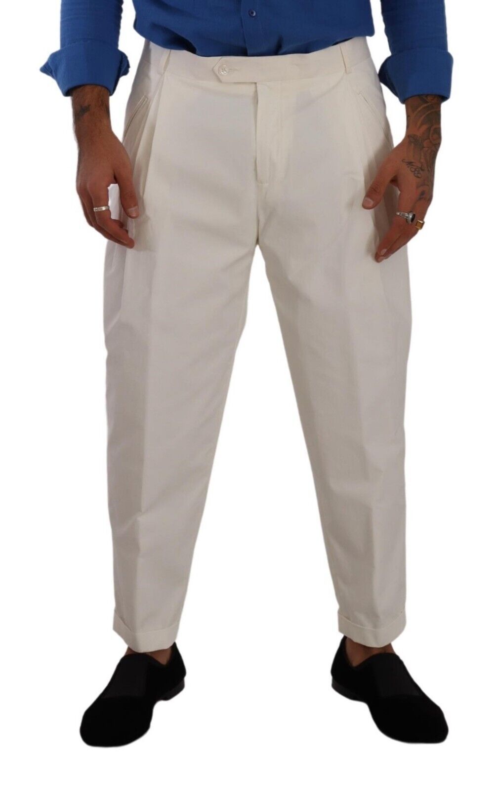  - Elegant White Cotton Stretch Dress Pants