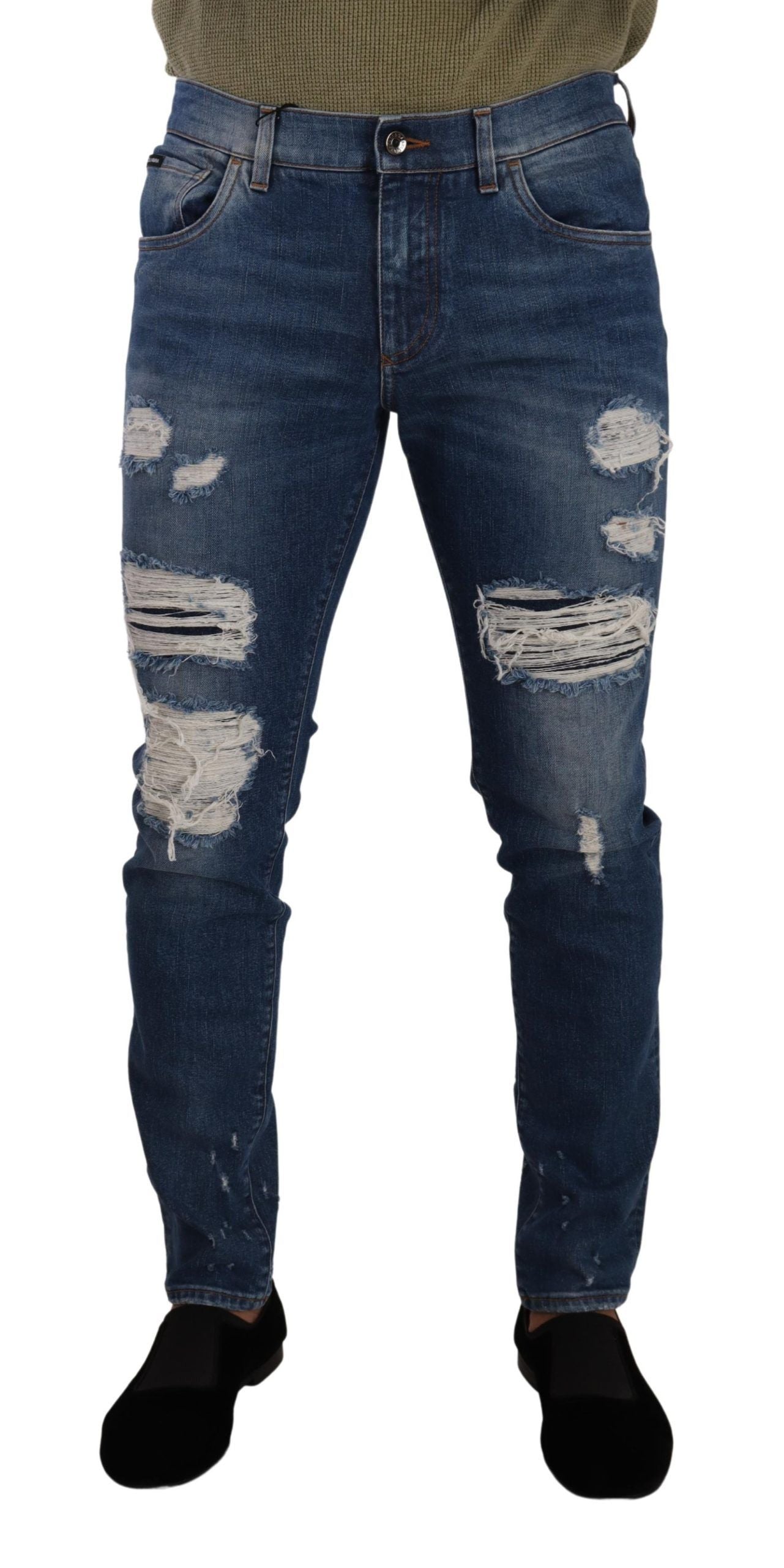  - Elegant Distressed Slim Fit Denim Jeans