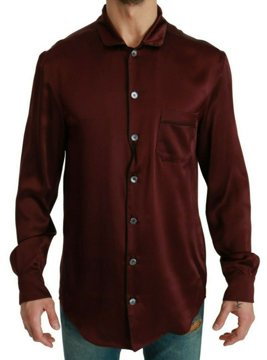  - Bordeaux Silk Pajama-Inspired Shirt