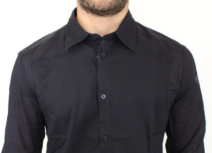  - Elegant Blue Cotton Slim Casual Shirt