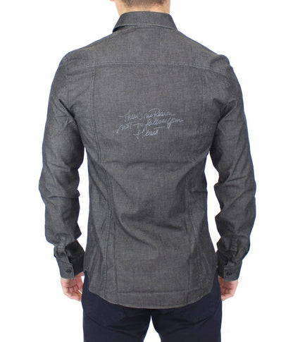  - Elegant Gray Stretch Denim Casual Shirt