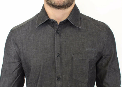  - Elegant Gray Stretch Denim Casual Shirt