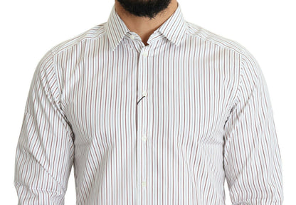  - Elegant White Striped Cotton Dress Shirt