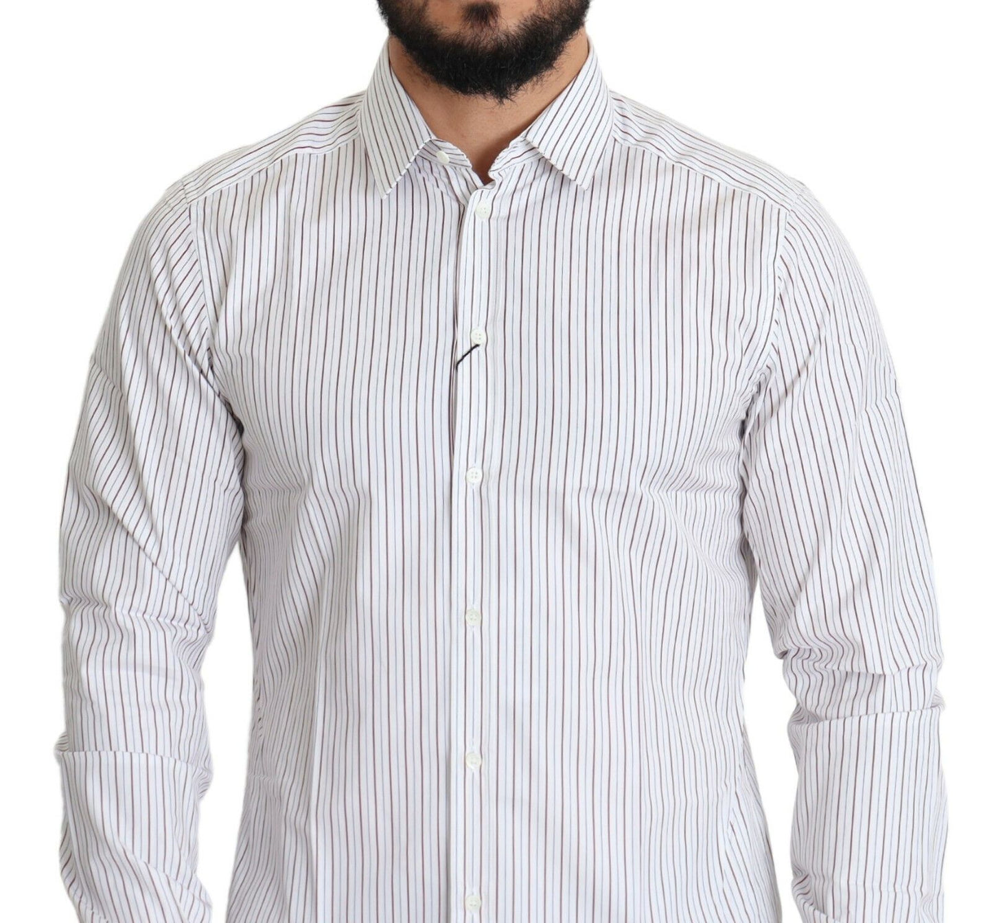  - Elegant White Striped Cotton Dress Shirt