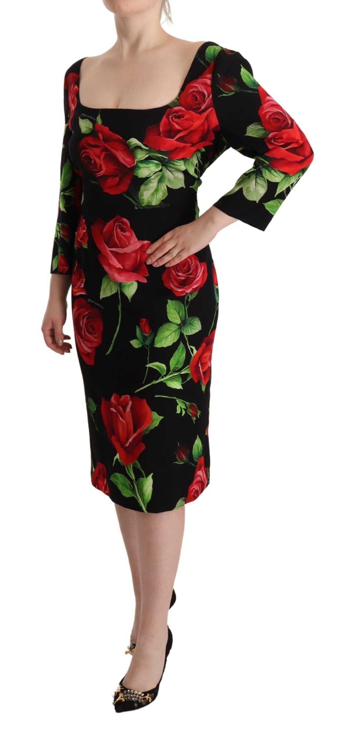 Elegant Floral Print Silk Sheath Dress by Dolce & Gabbana