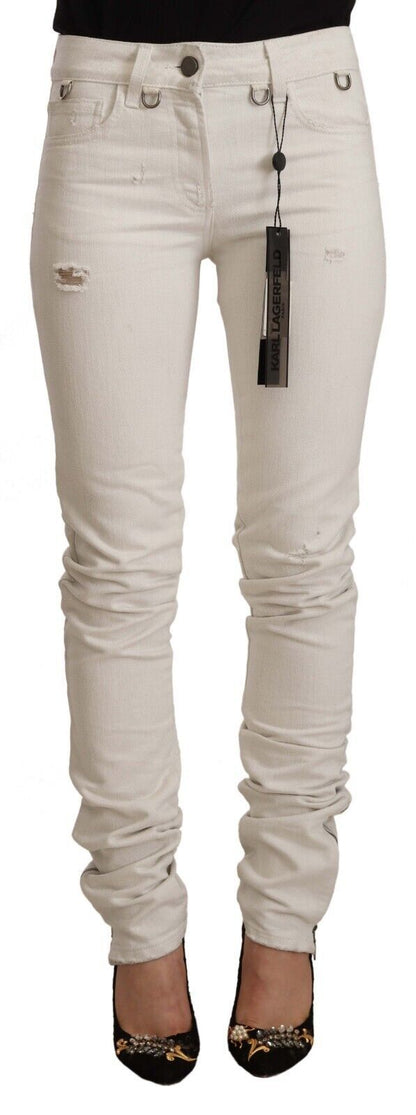  - Chic White Mid-Waist Slim Fit Jeans