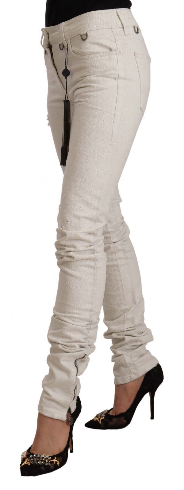  - Chic White Mid-Waist Slim Fit Jeans