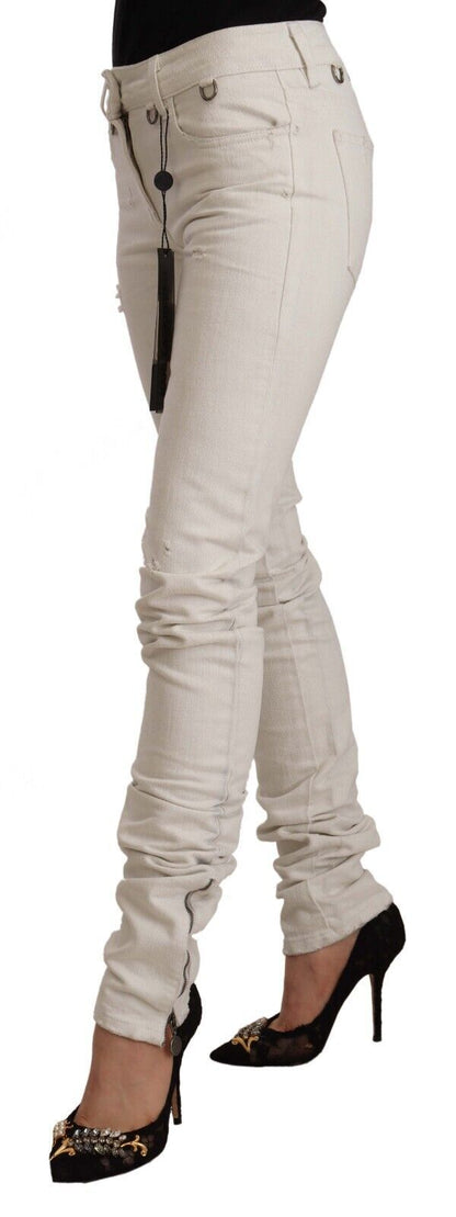  - Chic White Mid-Waist Slim Fit Jeans