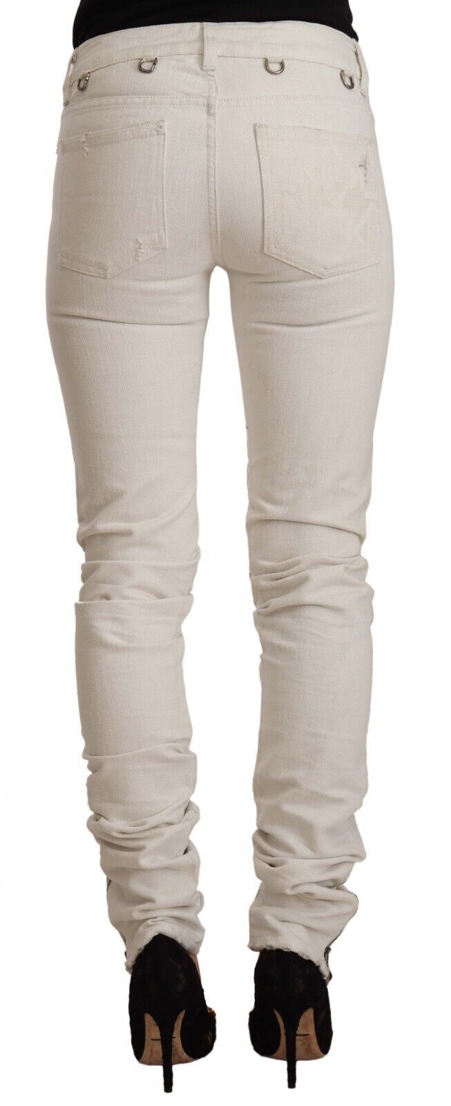  - Chic White Mid-Waist Slim Fit Jeans