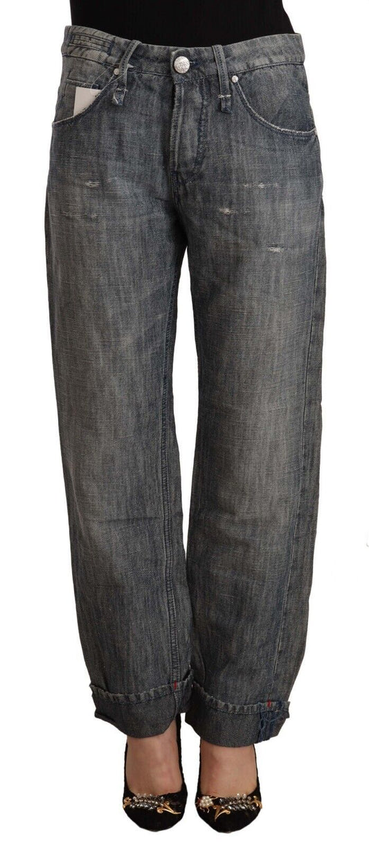  - Chic Gray Straight Cut Ramie-Cotton Jeans