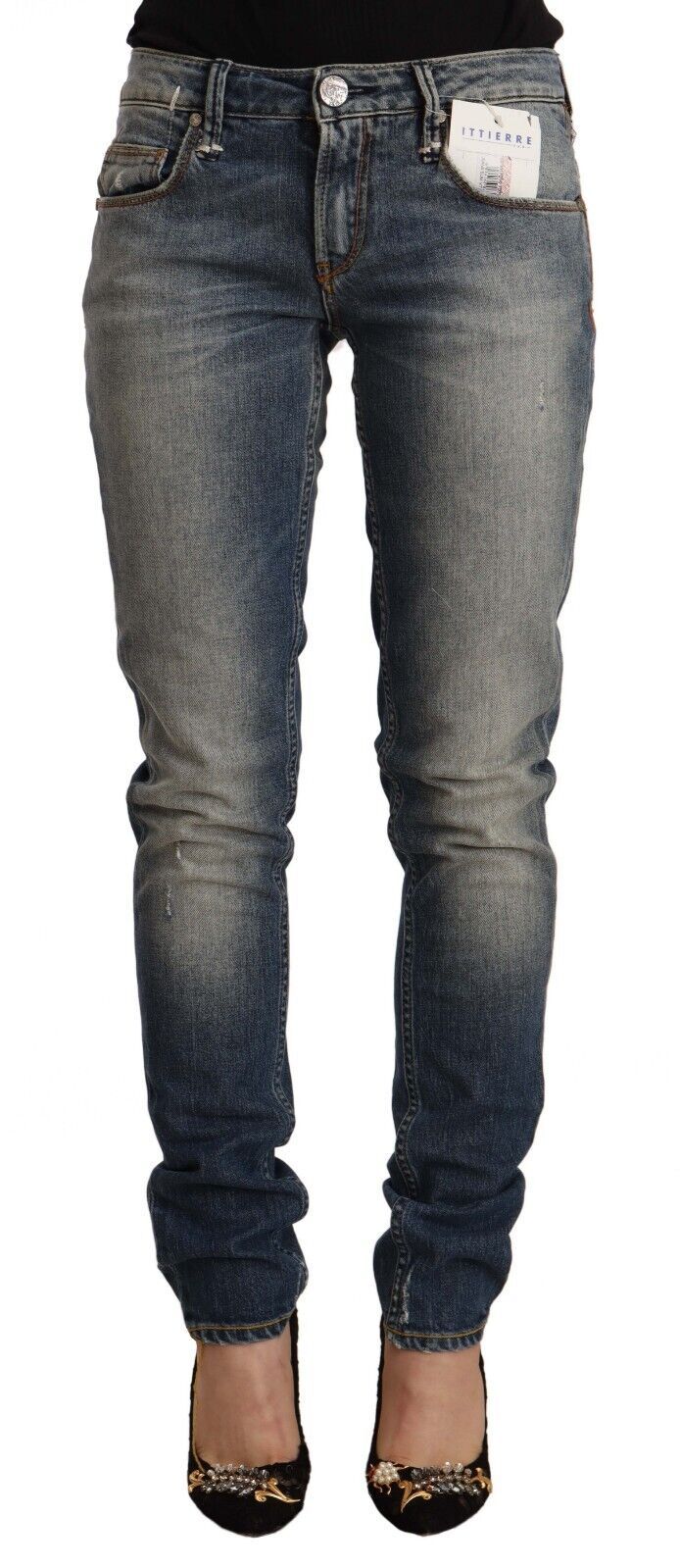  - Blue Washed Skinny Cotton Blend Jeans