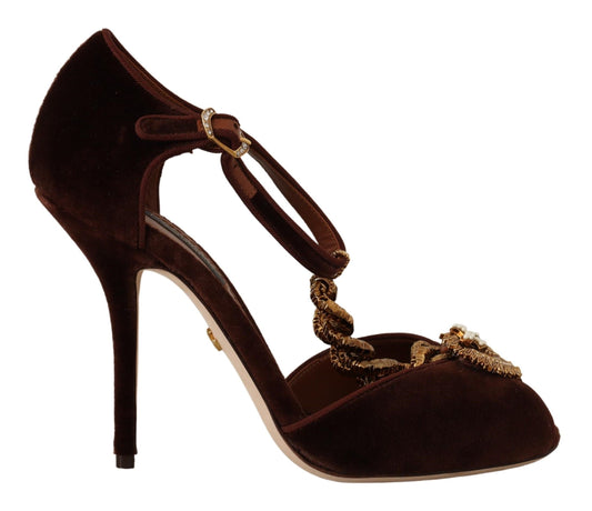  - Elegant Gold Detail Velvet Heels