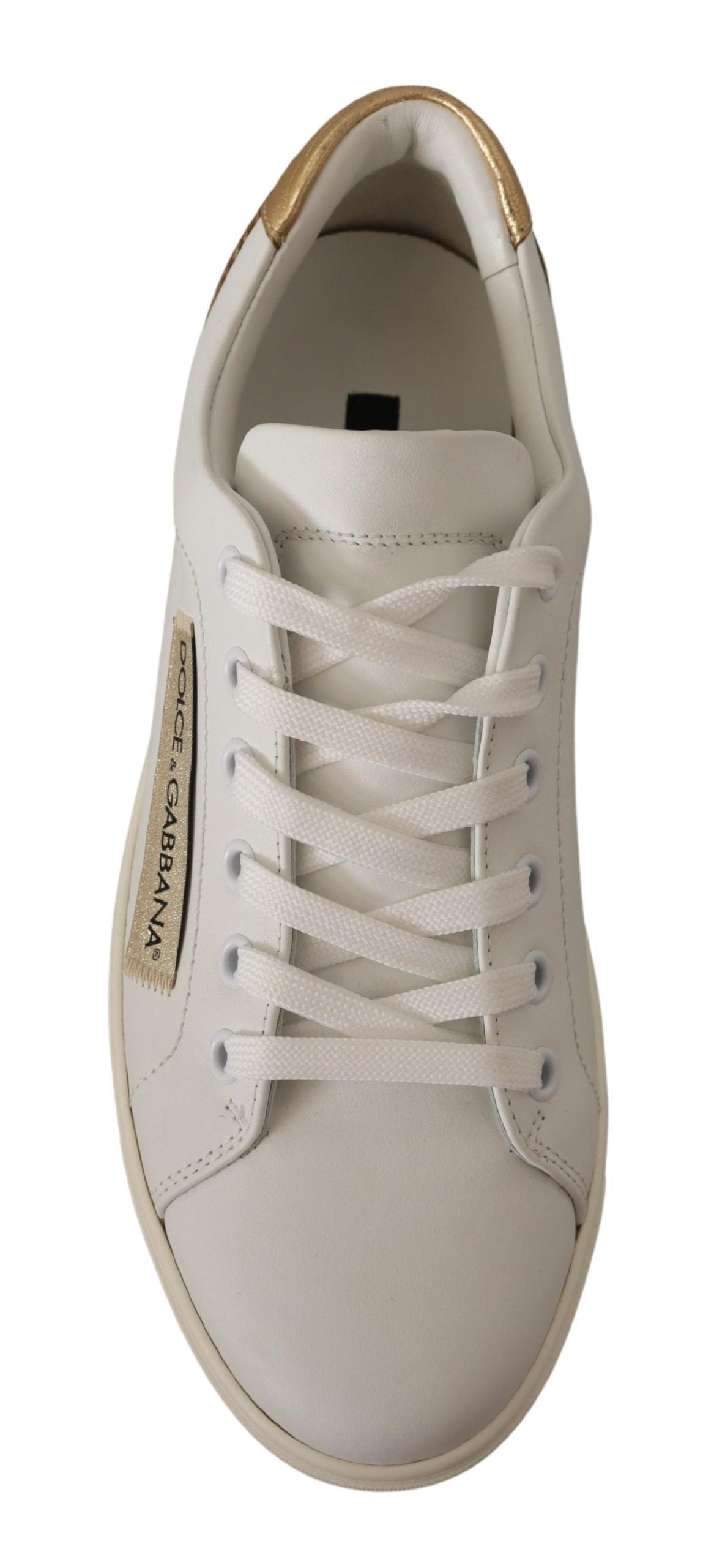  - Elegant White Leather Sneakers with Gold Accents