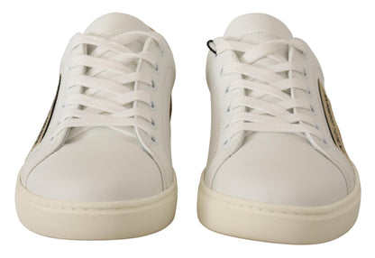  - Elegant White Leather Sneakers with Gold Accents