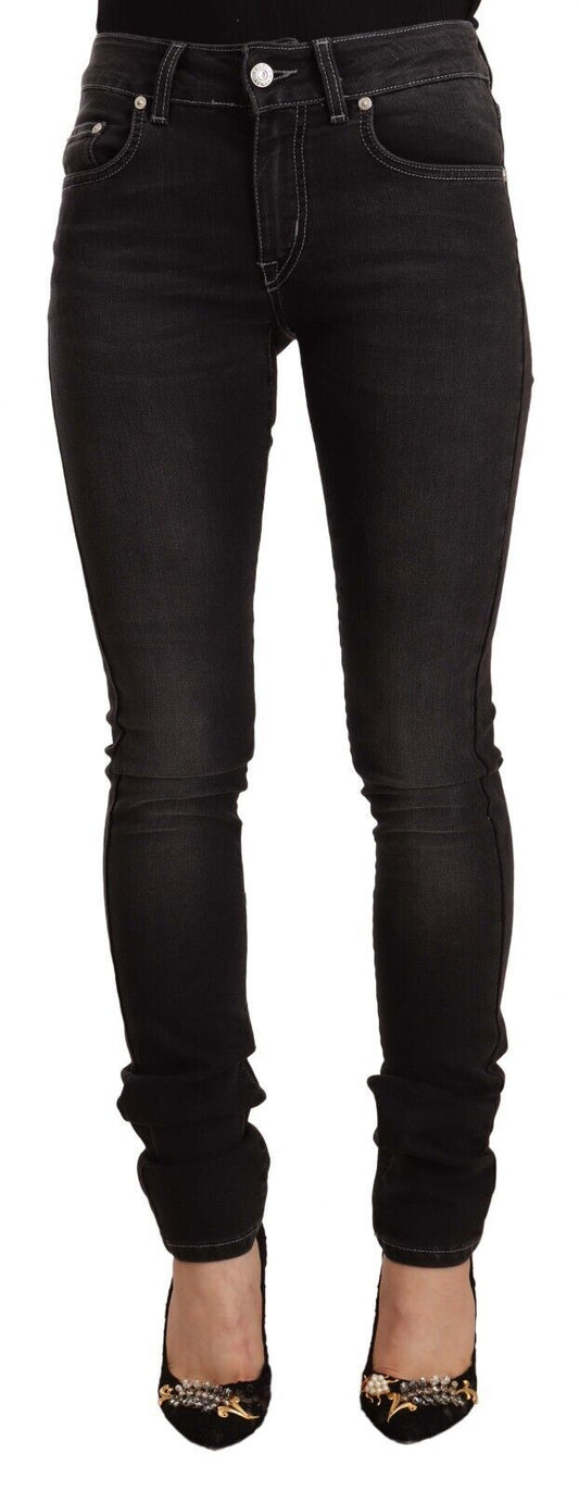  - Chic Black Washed Slim Fit Mid Waist Jeans
