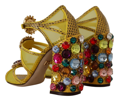 Stunning Crystal-Embellished Yellow Leather Sandals