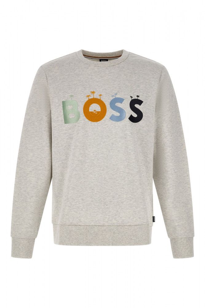  - Elegant Grey Round Neck Cotton Sweatshirt