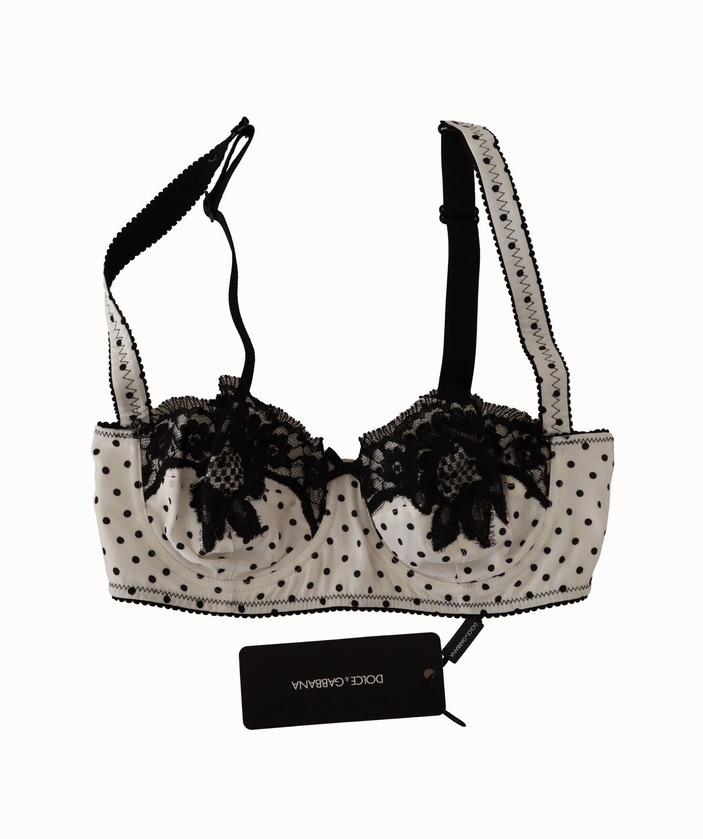  - Elegant White Lace & Polka Dot Silk Bra