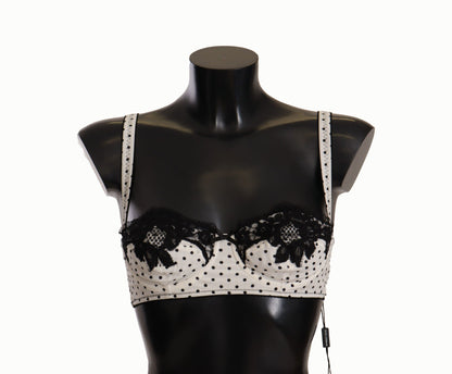  - Elegant White Lace & Polka Dot Silk Bra