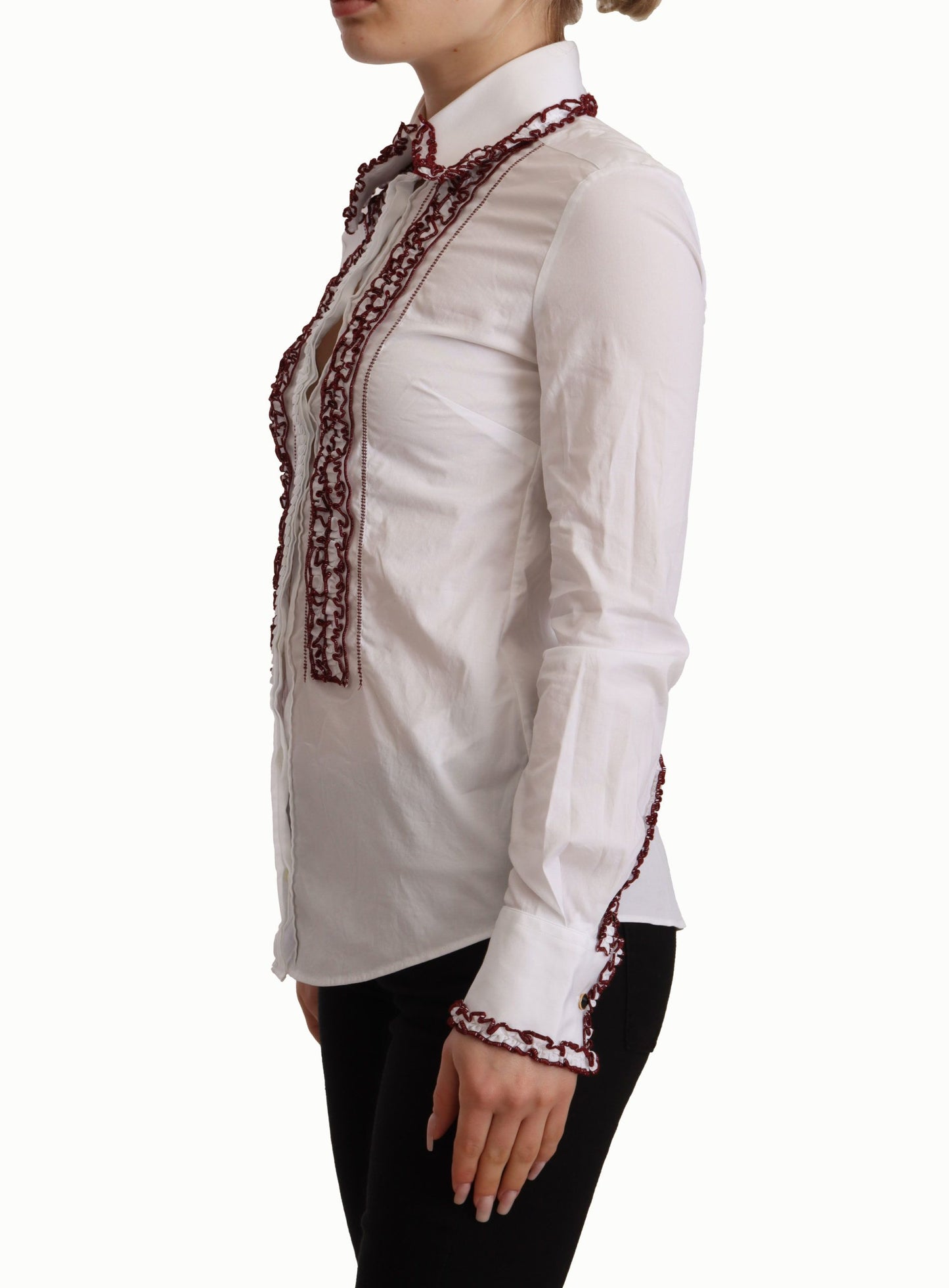  - Elegant White Cotton Long Sleeve Polo Top