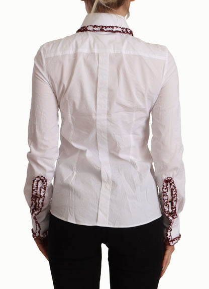  - Elegant White Cotton Long Sleeve Polo Top