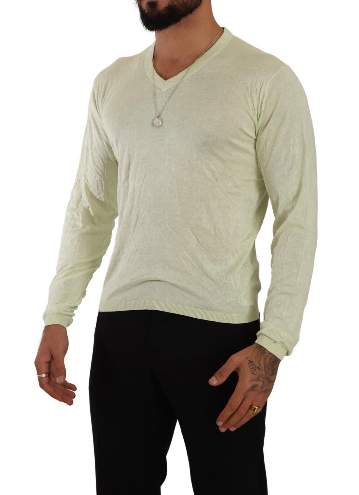  - Elegant Silk V-Neck Pullover Sweater