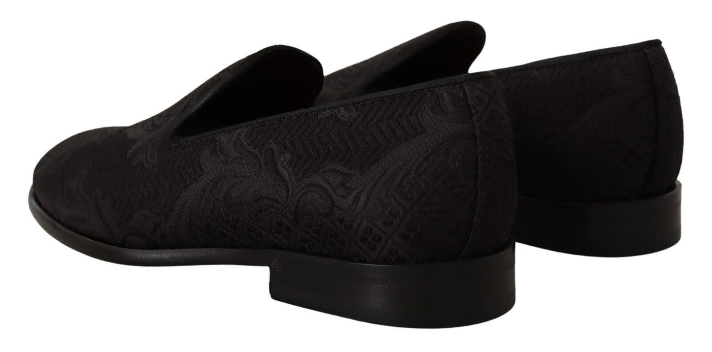  - Black Floral Brocade Slippers